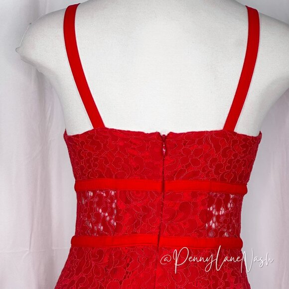 Express Red Piped Lace Midi Sheath Dress - Picture 7 of 16